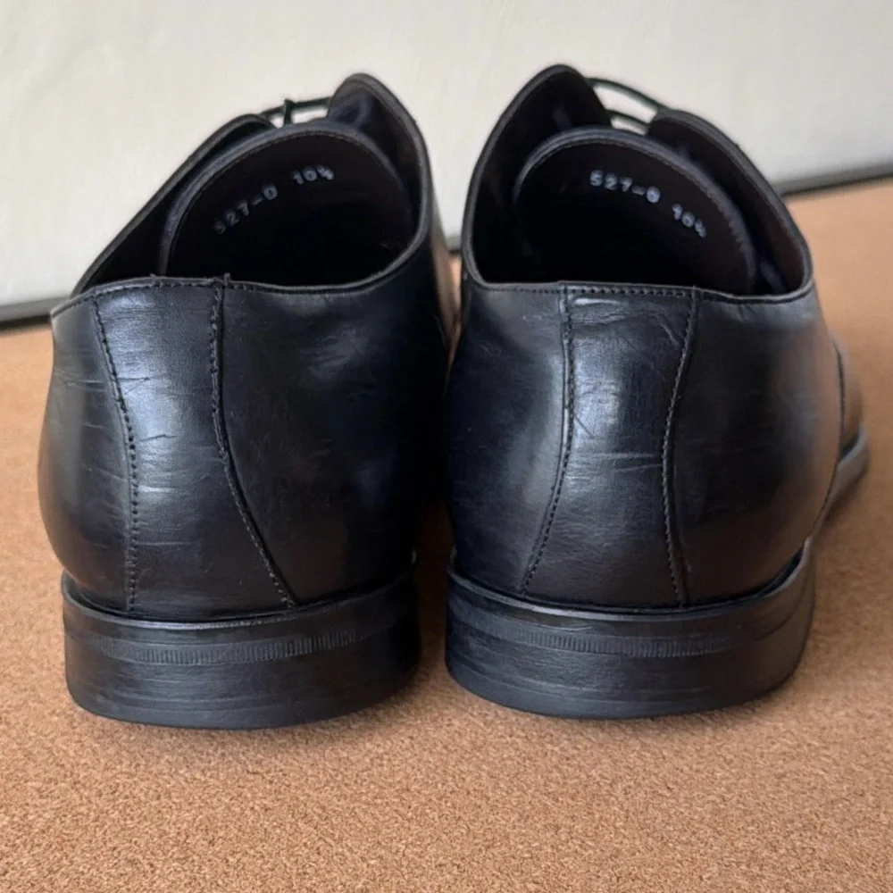Mens Black Leather Lace Up Derby Dress Shoes Plain‎ Toe 10.5 To Boot NY Italy